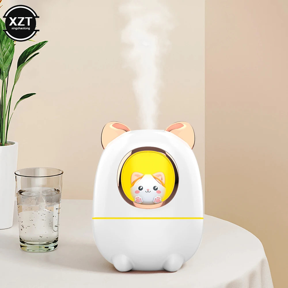 Cartoon Cat Air Humidifier Cute Silent USB Recharging Diffuser Aroma Essential Oil Perfume with Night Light for Home Car Office