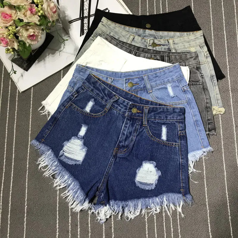 Denim Shorts Fashion Retro A-Line Loose High Waist Short Pants