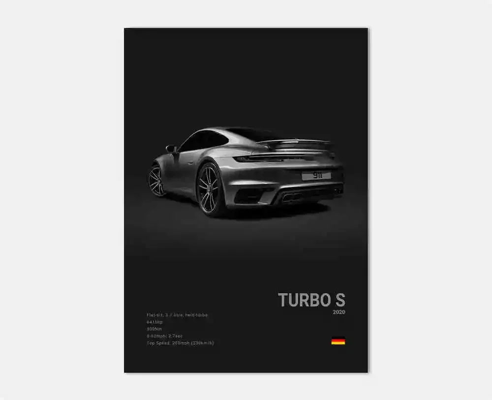 Black White Pop Luxury Germany Sports Car Poster Wall Art 911 GT3 RS Turbo Print Canvas Painting for Garage Home Room Decor