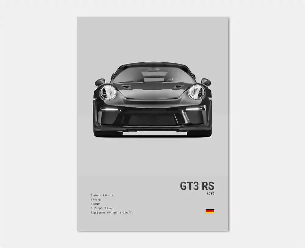 Black White Pop Luxury Germany Sports Car Poster Wall Art 911 GT3 RS Turbo Print Canvas Painting for Garage Home Room Decor