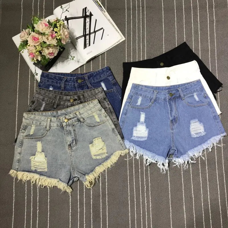 Denim Shorts Fashion Retro A-Line Loose High Waist Short Pants