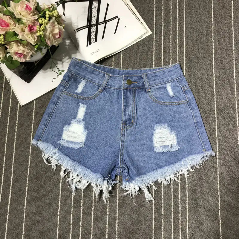 Denim Shorts Fashion Retro A-Line Loose High Waist Short Pants
