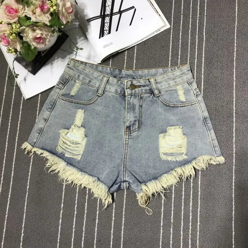 Denim Shorts Fashion Retro A-Line Loose High Waist Short Pants