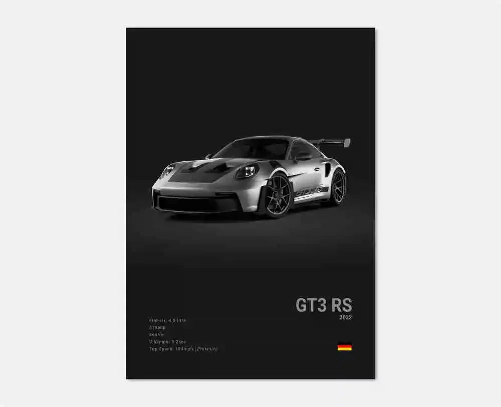 Black White Pop Luxury Germany Sports Car Poster Wall Art 911 GT3 RS Turbo Print Canvas Painting for Garage Home Room Decor