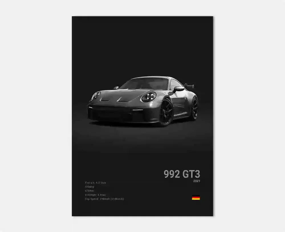 Black White Pop Luxury Germany Sports Car Poster Wall Art 911 GT3 RS Turbo Print Canvas Painting for Garage Home Room Decor