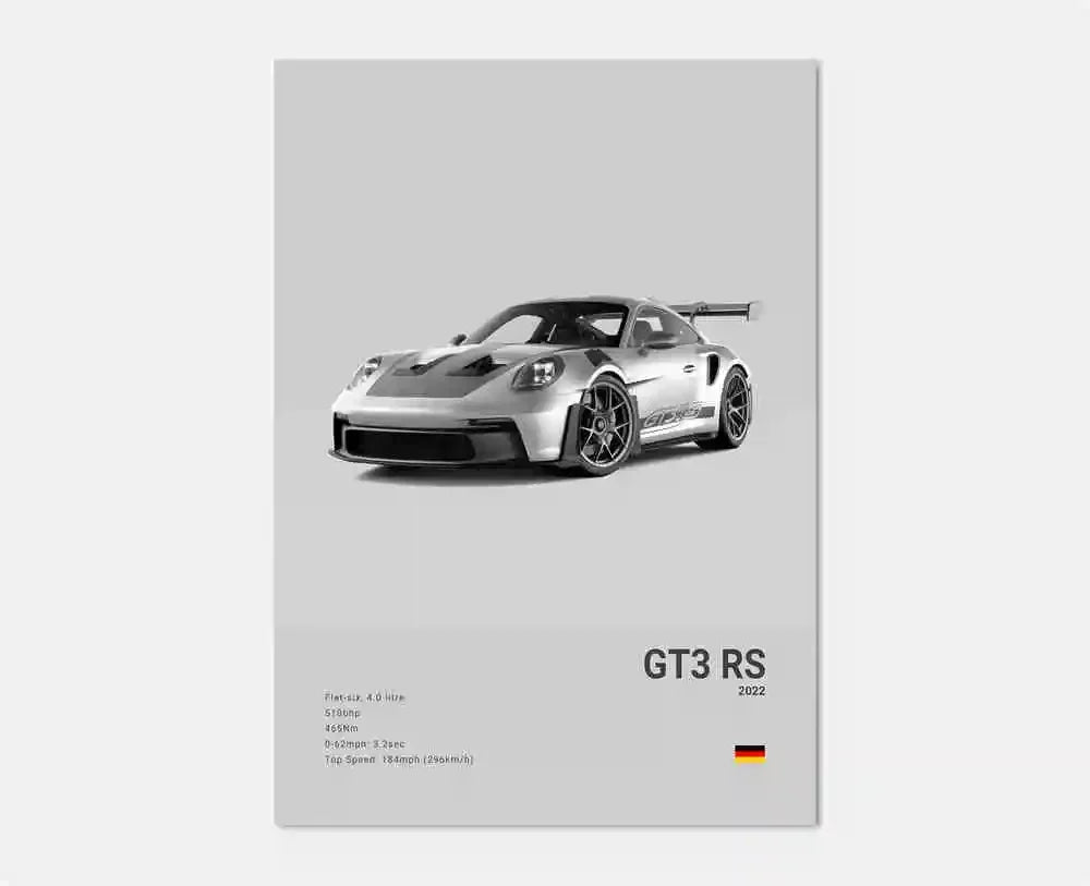 Black White Pop Luxury Germany Sports Car Poster Wall Art 911 GT3 RS Turbo Print Canvas Painting for Garage Home Room Decor