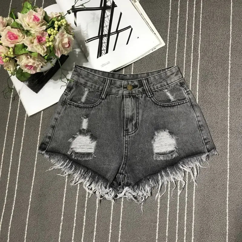 Denim Shorts Fashion Retro A-Line Loose High Waist Short Pants