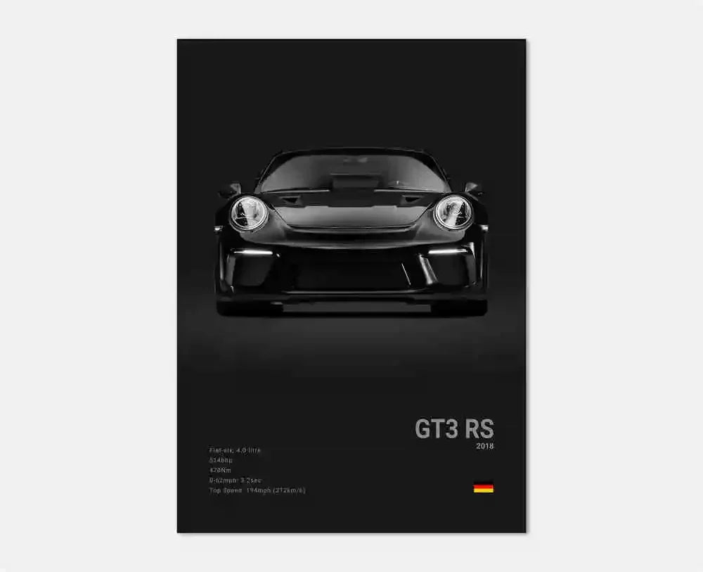 Black White Pop Luxury Germany Sports Car Poster Wall Art 911 GT3 RS Turbo Print Canvas Painting for Garage Home Room Decor