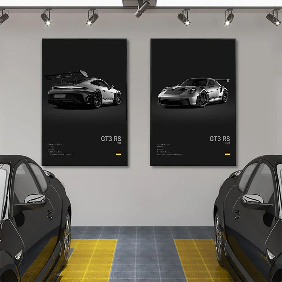 Black White Pop Luxury Germany Sports Car Poster Wall Art 911 GT3 RS Turbo Print Canvas Painting for Garage Home Room Decor