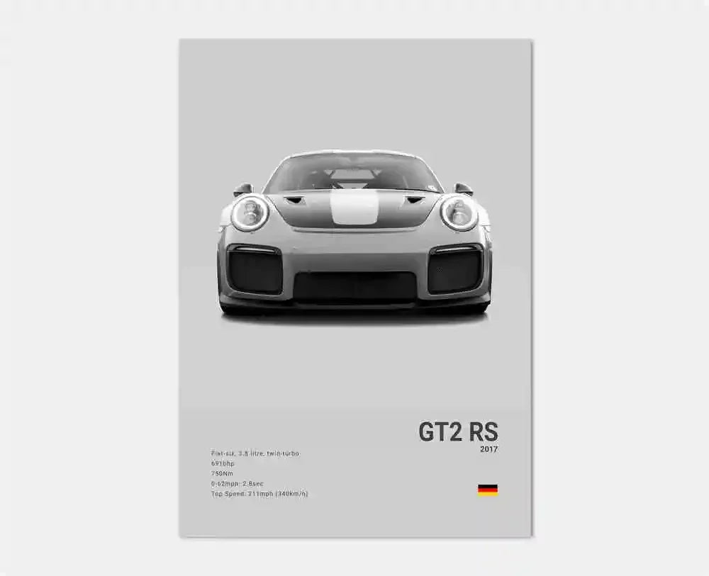 Black White Pop Luxury Germany Sports Car Poster Wall Art 911 GT3 RS Turbo Print Canvas Painting for Garage Home Room Decor