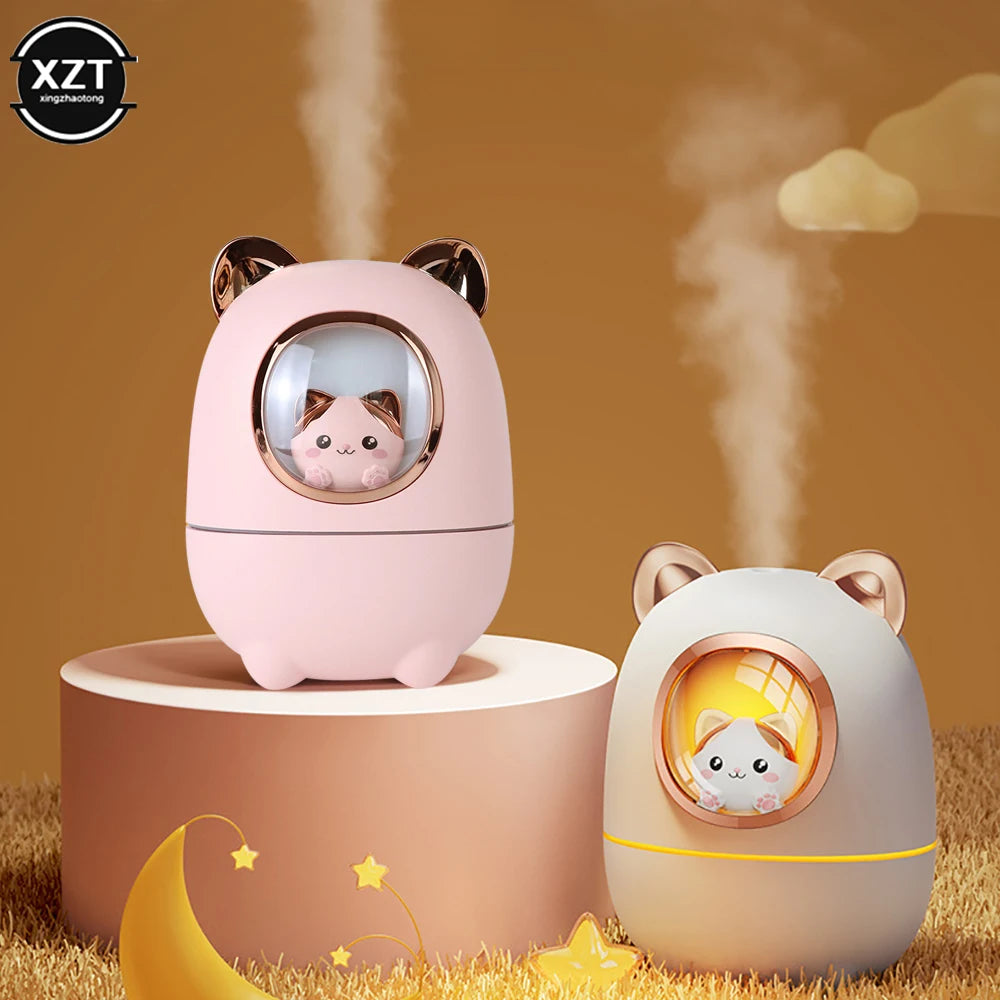 Cartoon Cat Air Humidifier Cute Silent USB Recharging Diffuser Aroma Essential Oil Perfume with Night Light for Home Car Office