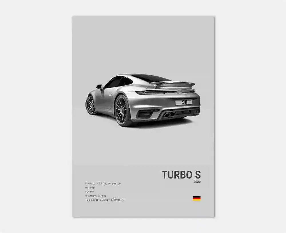 Black White Pop Luxury Germany Sports Car Poster Wall Art 911 GT3 RS Turbo Print Canvas Painting for Garage Home Room Decor