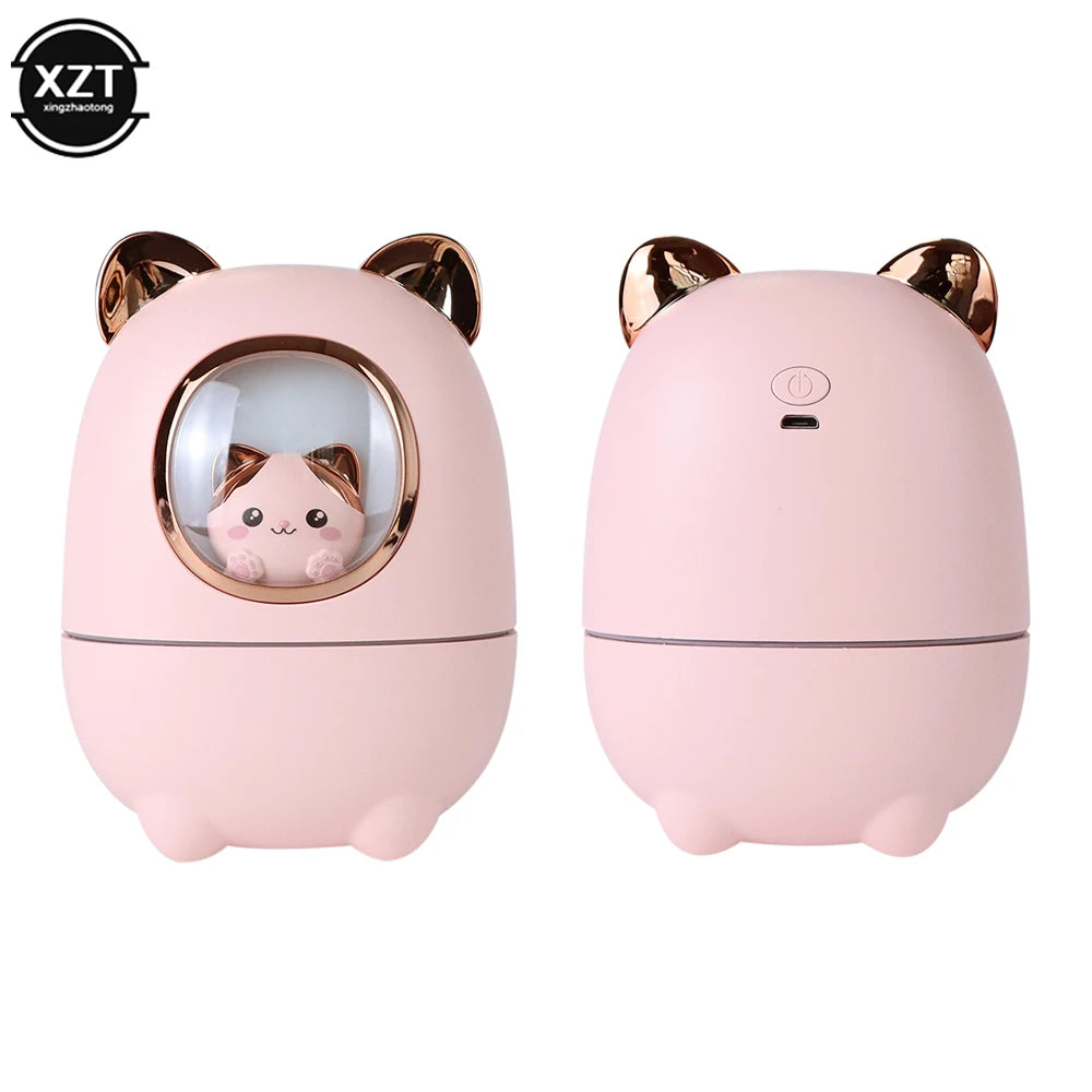 Cartoon Cat Air Humidifier Cute Silent USB Recharging Diffuser Aroma Essential Oil Perfume with Night Light for Home Car Office