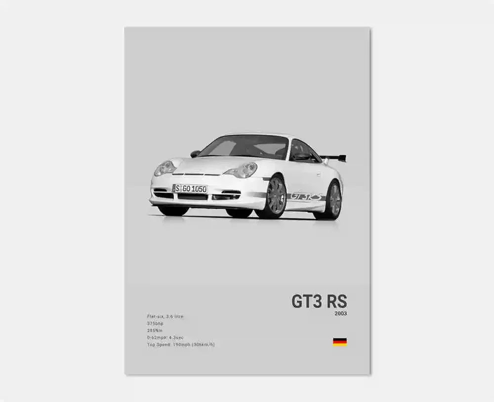 Black White Pop Luxury Germany Sports Car Poster Wall Art 911 GT3 RS Turbo Print Canvas Painting for Garage Home Room Decor