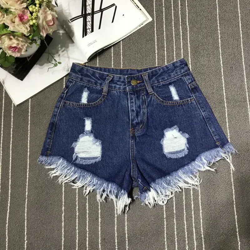 Denim Shorts Fashion Retro A-Line Loose High Waist Short Pants
