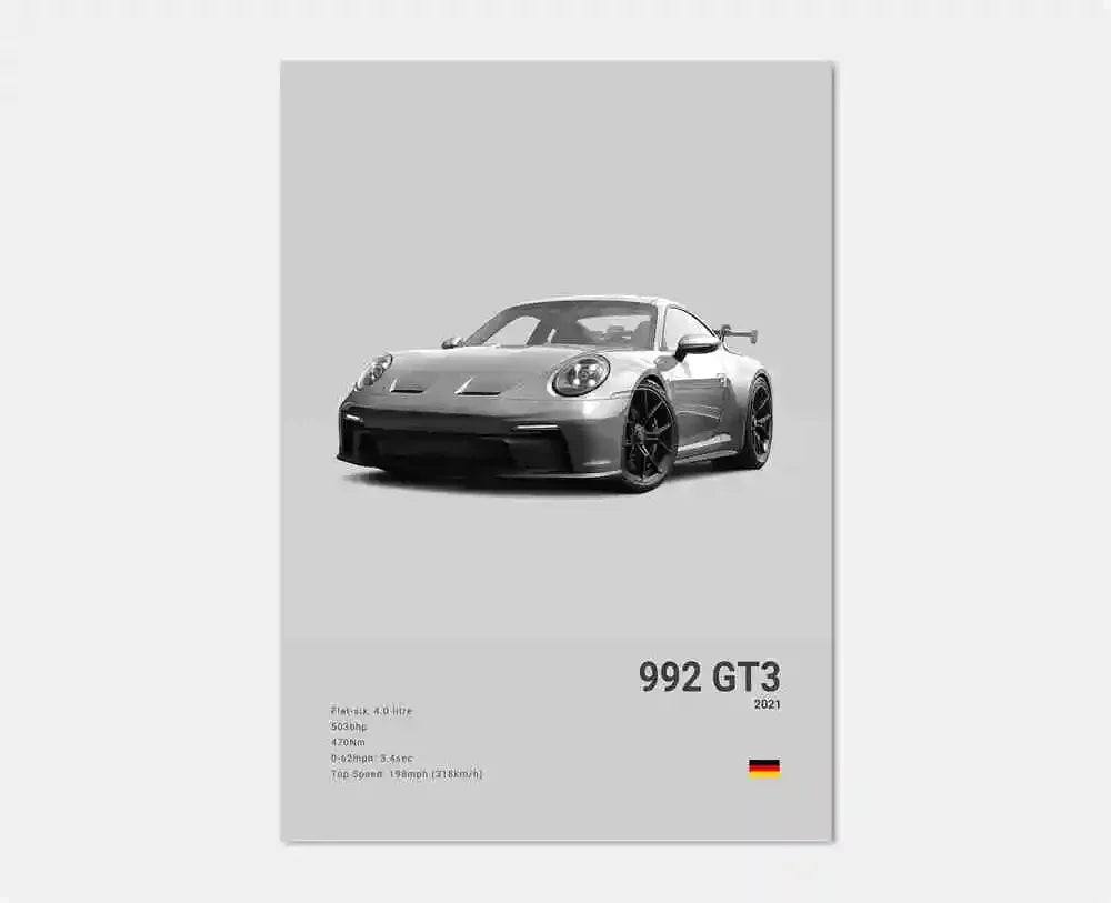 Black White Pop Luxury Germany Sports Car Poster Wall Art 911 GT3 RS Turbo Print Canvas Painting for Garage Home Room Decor