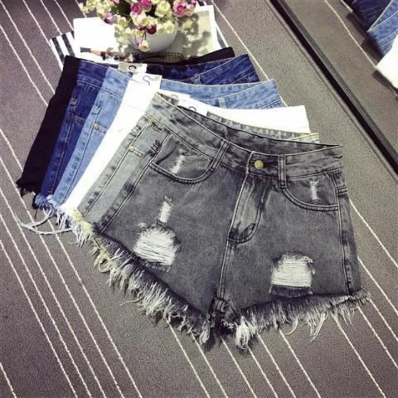 Denim Shorts Fashion Retro A-Line Loose High Waist Short Pants